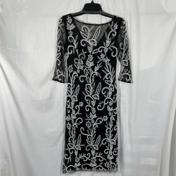 NEW‎ $348 JS COLLECTIONS [ 4 ] Beaded Midi Cocktail Dress in Black/White - Picture 7 of 12
